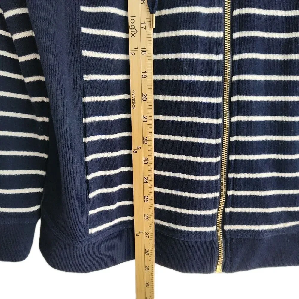 Lauren Ralph Lauren Full-Zip Women's Sweater Jacket, 1X, Navy‎ w/ White Stripes
